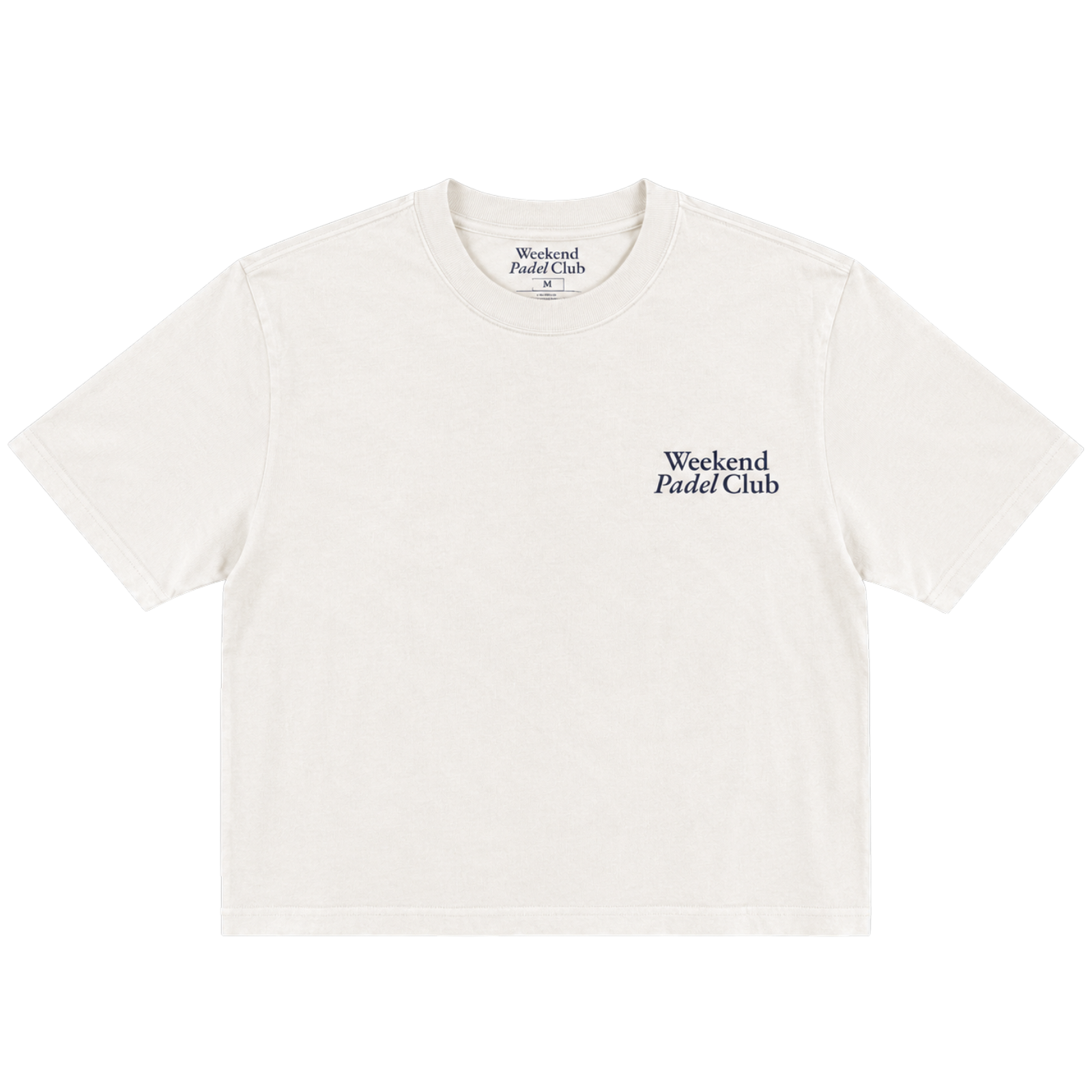 Natural colour t-shirt with 'Weekend Paele Club' text on chest