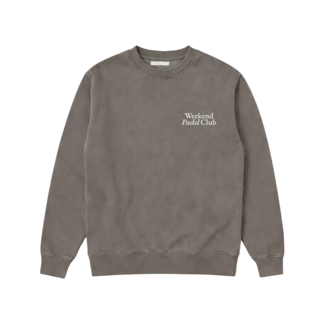 Gray sweatshirt with 'Weekend Paddle Club' text