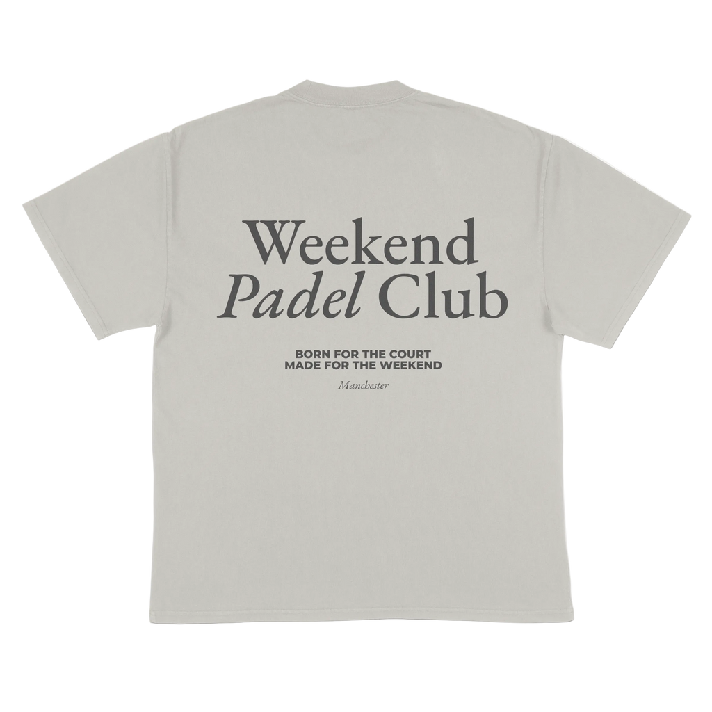 Bone t-shirt with 'Weekend Padel Club' text on the back 