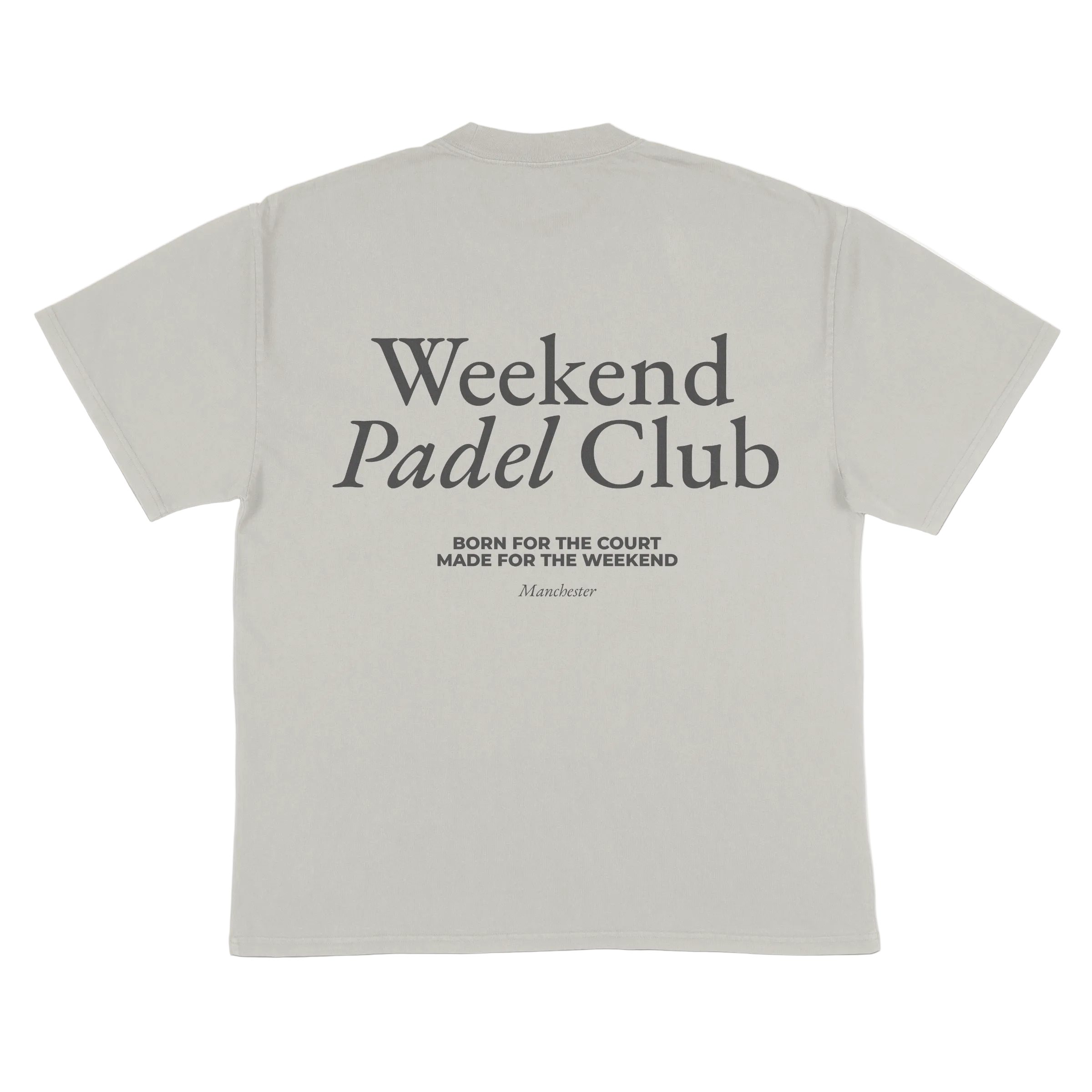 Bone t-shirt with 'Weekend Padel Club' text on the back 