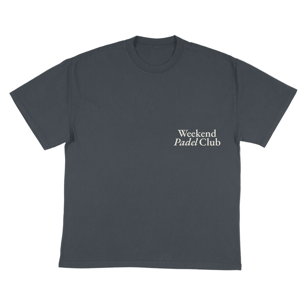 Navy t-shirt with 'Weekend Padel Club' text in white