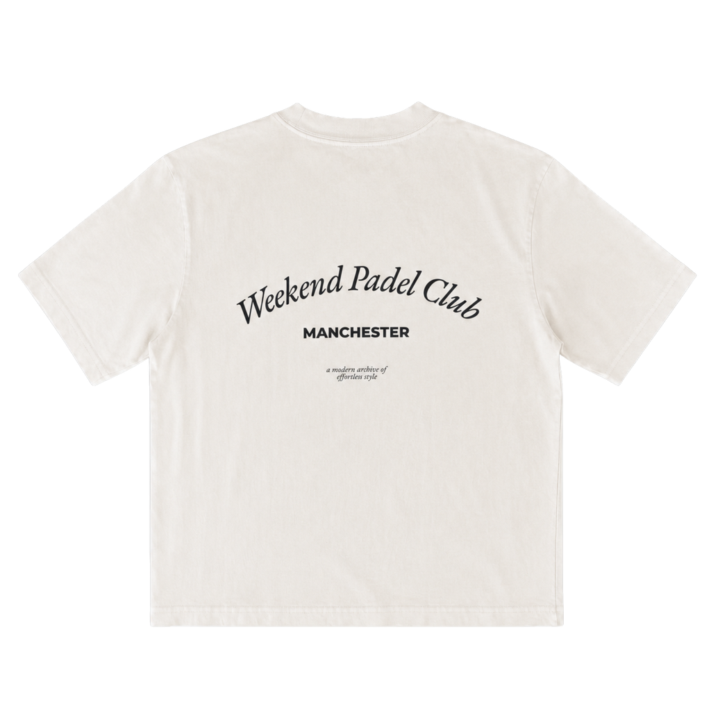 Natural colour tshirt with Weekend Padel Club graphic on the back